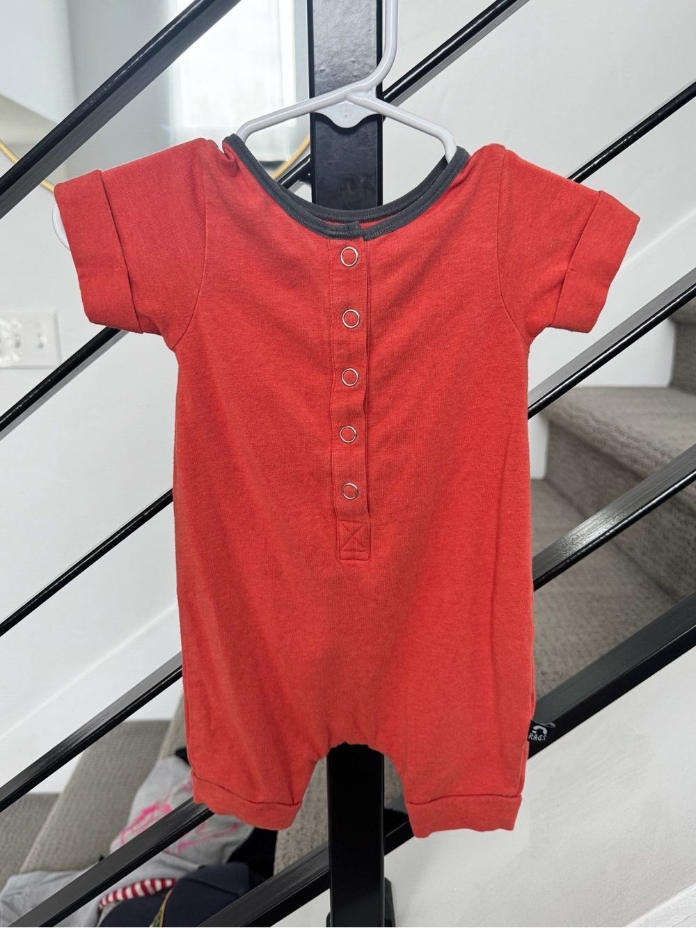 Rags to Raches Burnt Orange Short-Sleeve Baby Romper